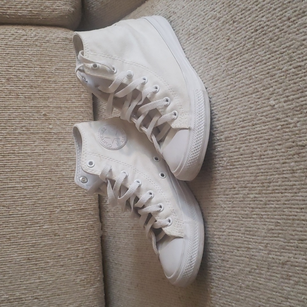 All white high top converse size 3 youth size 6 woman